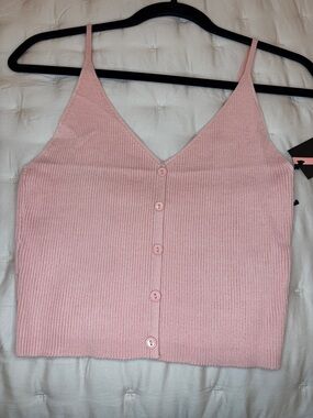 iris Pink Ribbed Button-Front Cami